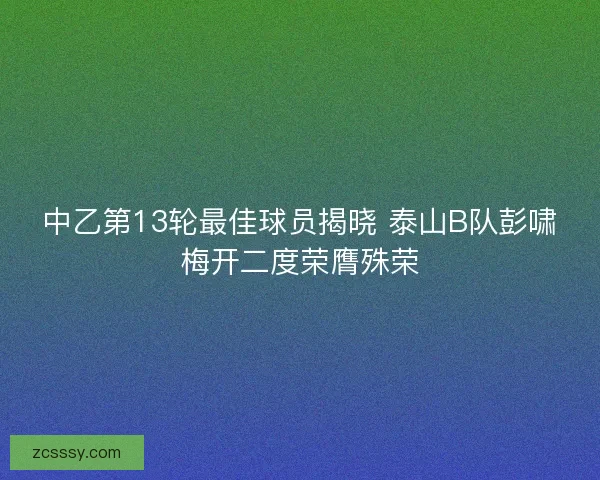 中乙第13輪最佳球員揭曉 泰山B隊彭嘯梅開二度榮膺殊榮